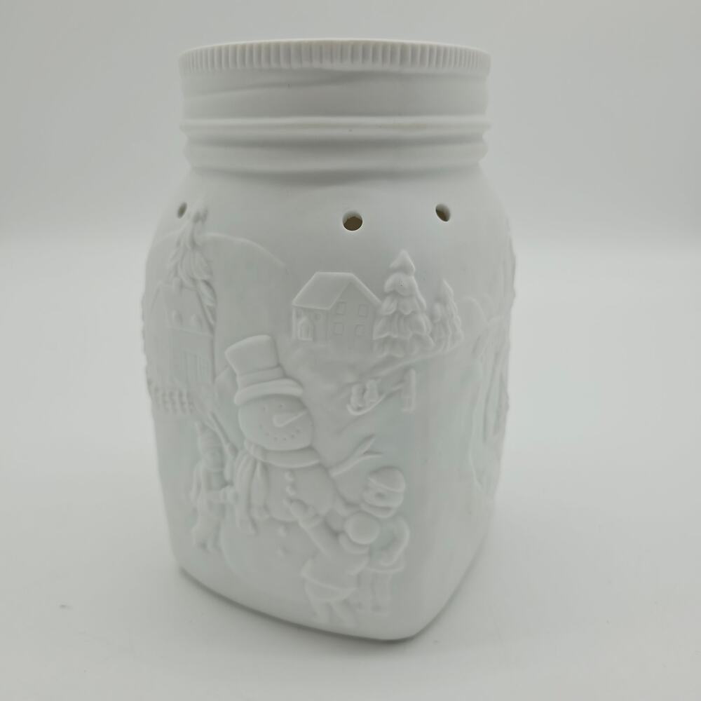 Scentsy Let It Snow! Wax Warmer Winter Snowman White Mason Jar Retired Open Box